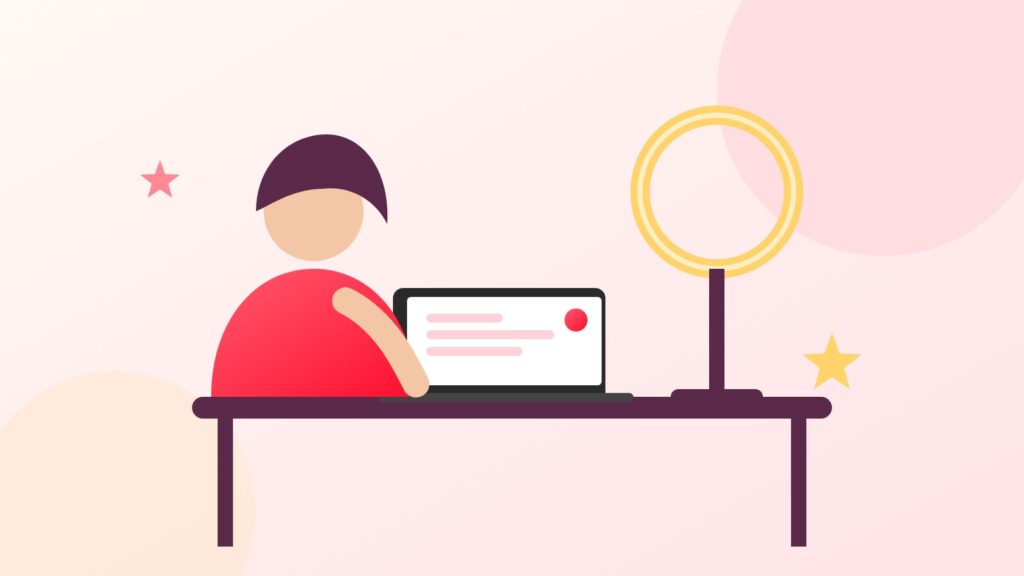 Illustration: Frau am Laptop mit Ringlicht