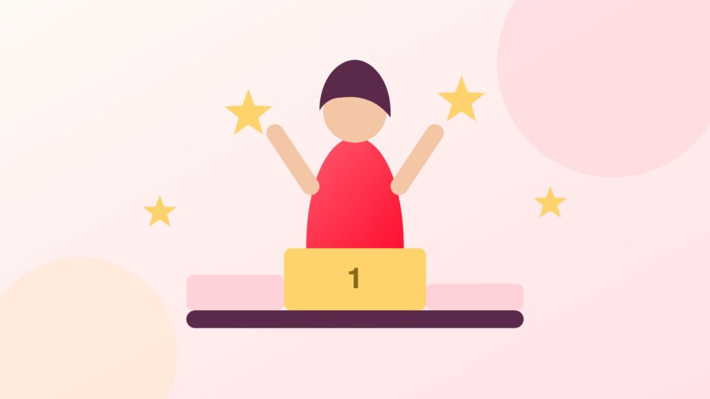 Illustration: Frau auf dem Siegerpodest mit Sternen